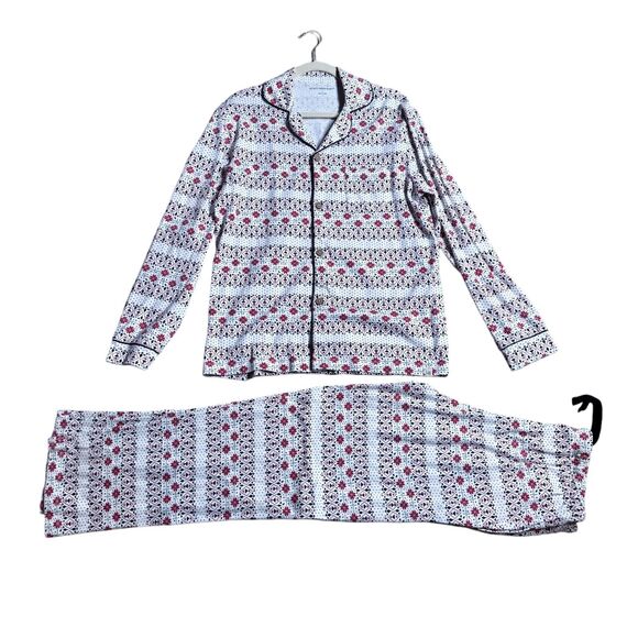 Burt's Bees Men's Santa Snowflakes Matching Christmas Pajamas Set White Red L - Picture 1 of 6